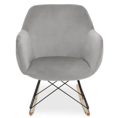 Contemporary Small Grey Velvet Rocking Chair