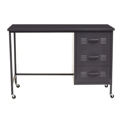 Industrial Three Drawer Grey Metal Desk