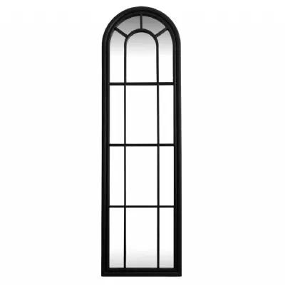 Black Wood Tall Arched Window Mirror