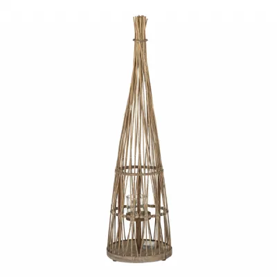 Medium Conical Wicker Lantern With Glass Holder & LED Lights