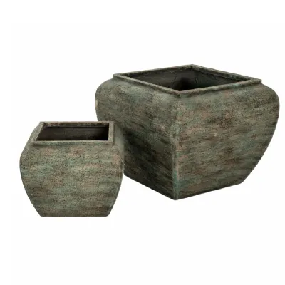 Verdan Square Drum Set Of 2 Planters