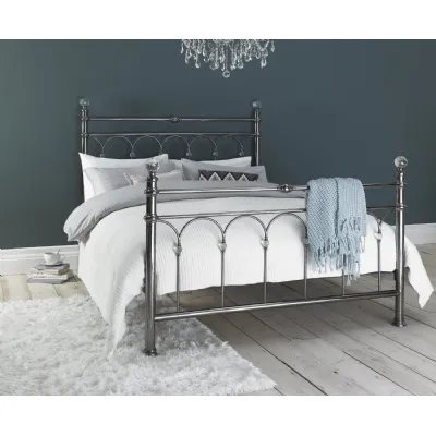 Traditional Antique Silver Nickel Metal 4ft6 Double Bed