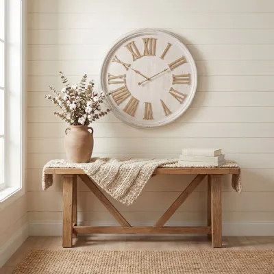 White Wash Clock With Wooden Numerals