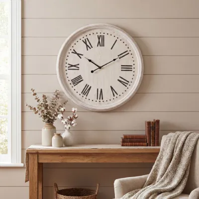 White Wash Clock With Black Numerals