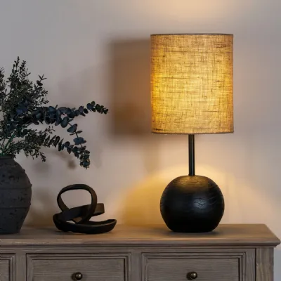 Black Cannon Table Lamp With Hessian Shade