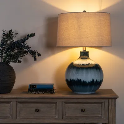 Ocean Shadows Table Lamp With Linen Shade