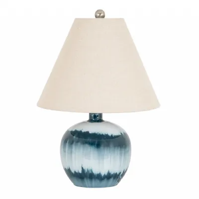 Ocean Shadows Squat Table Lamp With Linen Shade