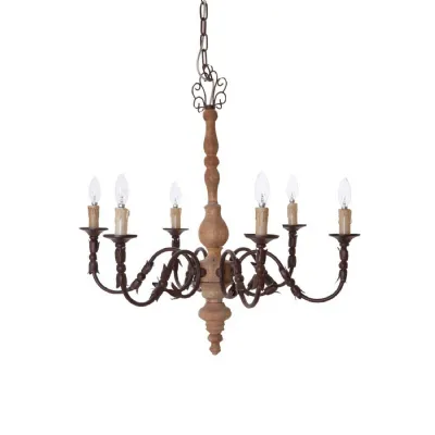 Wooden Antiquated 6 Arm Chandelier