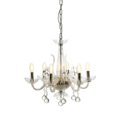 Boutique Carved Glass 6 Candle Bulbs Chandelier