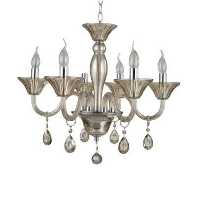 Sleek Iron Cognac Crystal 6 Bulb Chandelier