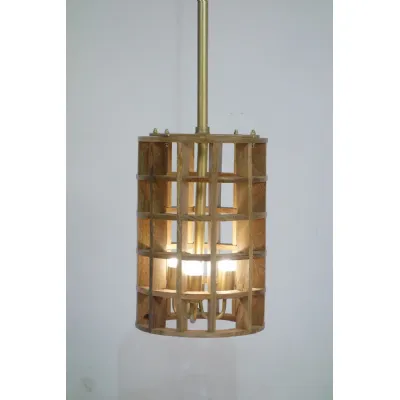 Modern Natural Mango Wood Medium Grid Ceiling Lamp