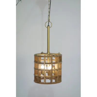 Modern Natural Mango Wood Grid Small Ceiling Lamp