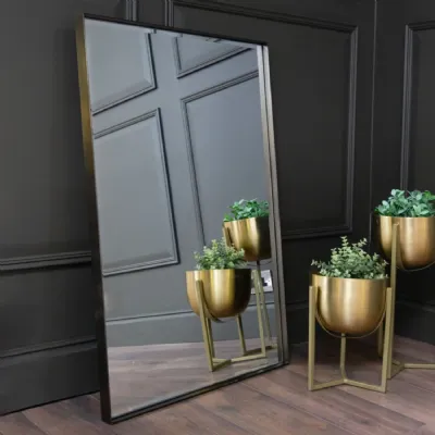 Antique Brass Metal Thin Framed Rectangular Mirror