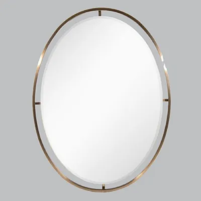 Dark Antique Brass Metal Framed Oval Mirror