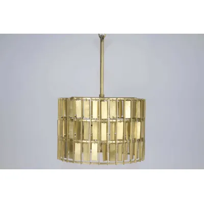 Large Antique Brass Metal Lamp with Tile Design Shade