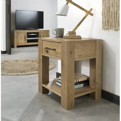 Light Oak Lamp Side Table with Drawer and Bottom Shelf