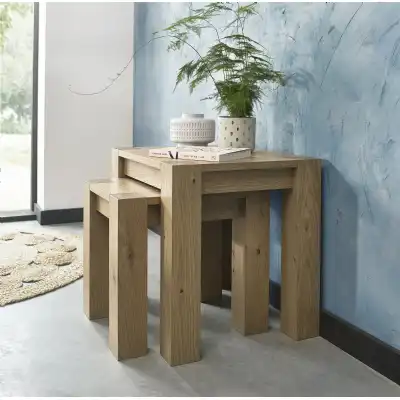 Rustic Light Oak Nest of 2 Tables