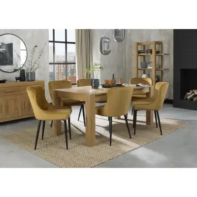 Light Oak Dining Table Set 6 Yellow Velvet Chairs