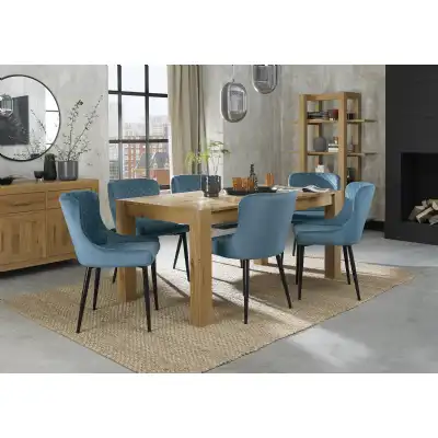 Light Oak 8 Seater Table And 6 Blue Velvet Chairs Dining Set