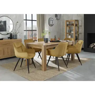 Light Oak Extending Dining Set 6 Yellow Velvet Fabric Chairs