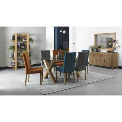 Light Oak X Base Glass Top Large Dining Table