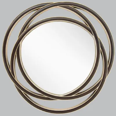 Walnut And Champagne Silver Round Wall Mirror