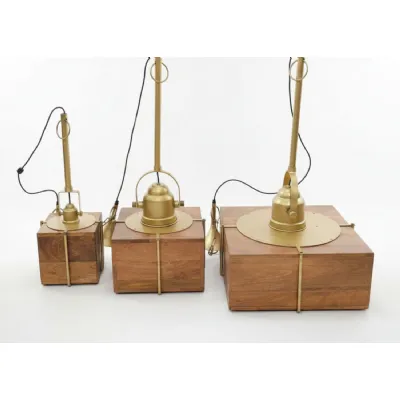 Dabla Wooden Square Lamp With Inside Brass Cladding Medium
