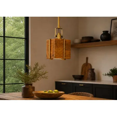 Dabla Wooden Square Lamp With Inside Brass Cladding Small