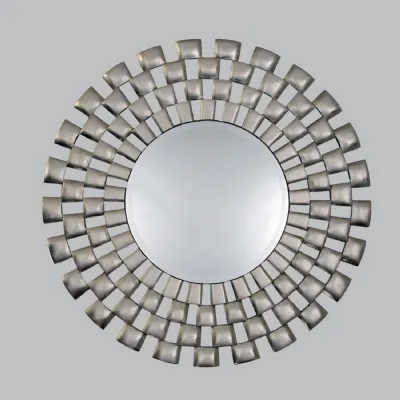 Silver Leaf Large Round Wall Mirror Luxe Art Framed