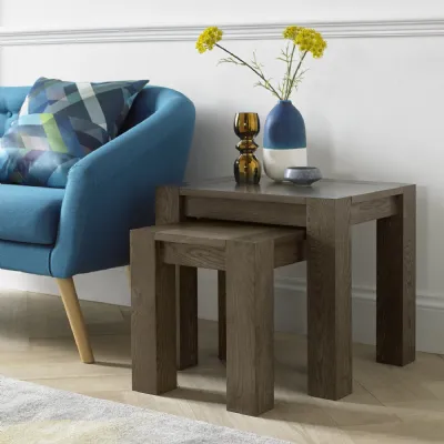 Chunky Dark Oak Nest of 2 Tables