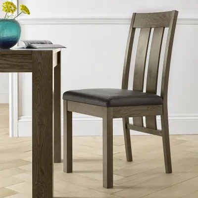 Turin Dark Oak Slatted Chair Old West Vintage (Pair)