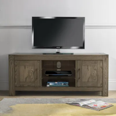 Chunky Dark Oak TV Stand Unit with 2 Cupboards 150cm Wide