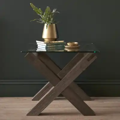 Dark Oak Square Glass Top Side Table