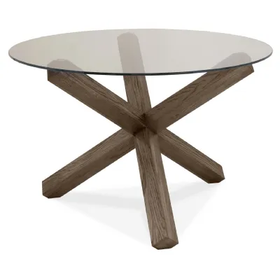 Turin Dark Oak Wood Round Glass Dining Room Table