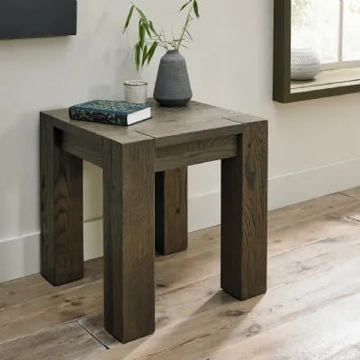 Dark Oak Wood 50cm Square Lamp Table