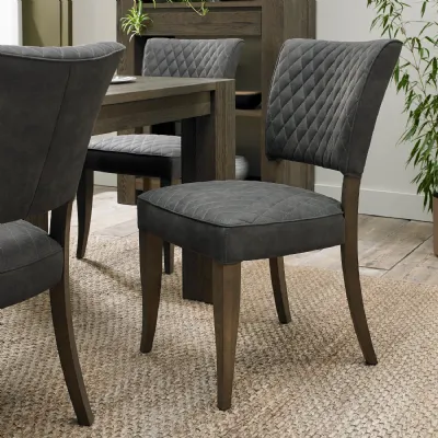 Dark Grey Diamond Stitched Oak Fabric Dining Chair