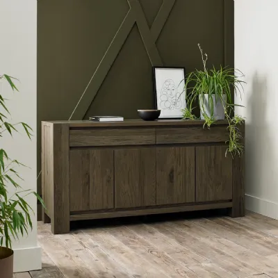 Dark Fumed Oak Large Wide 4 Door Sideboard