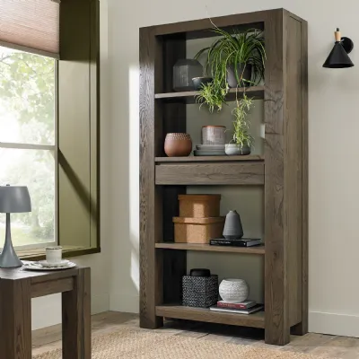 Fumed Dark Oak Open Display Bookcase Shelving Unit