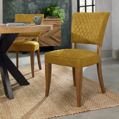 Mustard Yellow Velvet Fabric Dining Chair Rustic Oak Legs