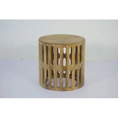 Wooden Carved Oval Tile Design Side Table with Bevelled Top