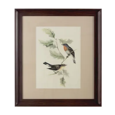 Vintage Framed Birds on Oak Branch Wall Art