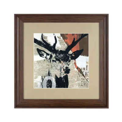 Vintage Framed Graffiti Style Stag Head Wall Art