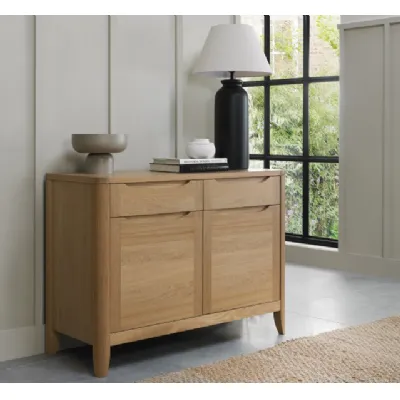 Oak Lacquered Finish 2 Door 2 Drawer Narrow Sideboard