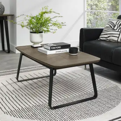 Weathered Oak Rectangular Coffee Table Metal Base