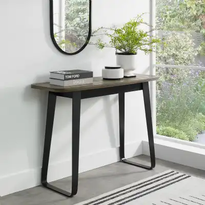 Distressed Weathered Oak Black Metal Console Table