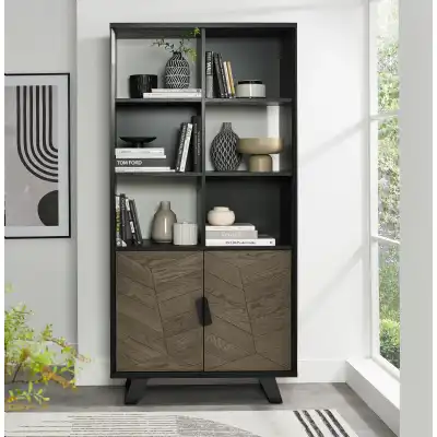 Weathered Oak Open Display Cabinet Shelving Unit