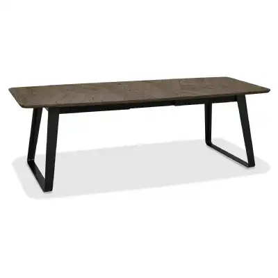 Weathered Oak and Black Metal Large Extending Dining Table