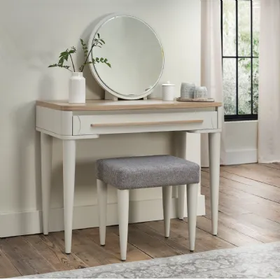 Grey Painted Light Oak Dressing Table Set with Stool and Mirror