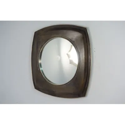 Rustic Style Curved Square Frame Mango Wood Round Mirror 107x107cm