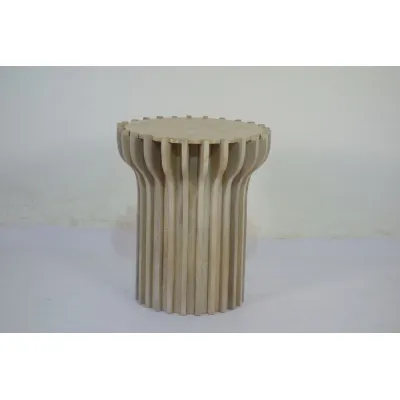 Modern Natural Wooden Striped Design Side Table with Marble Top